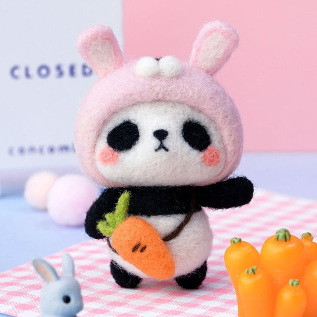 Needle Felting Kit DIY Handmade Wool Pedant Materials Cartoon Panda Shape for Beginners
