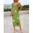 thumbnail image 4 of Vestido ajustado de verano ZESICA, de punto floral, midi, verde, para mujer, 4 of 7