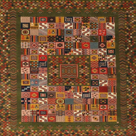 Ahgly Company Indoor Square Contemporary Saffron Red Abstract Area Rugs, 5' Square