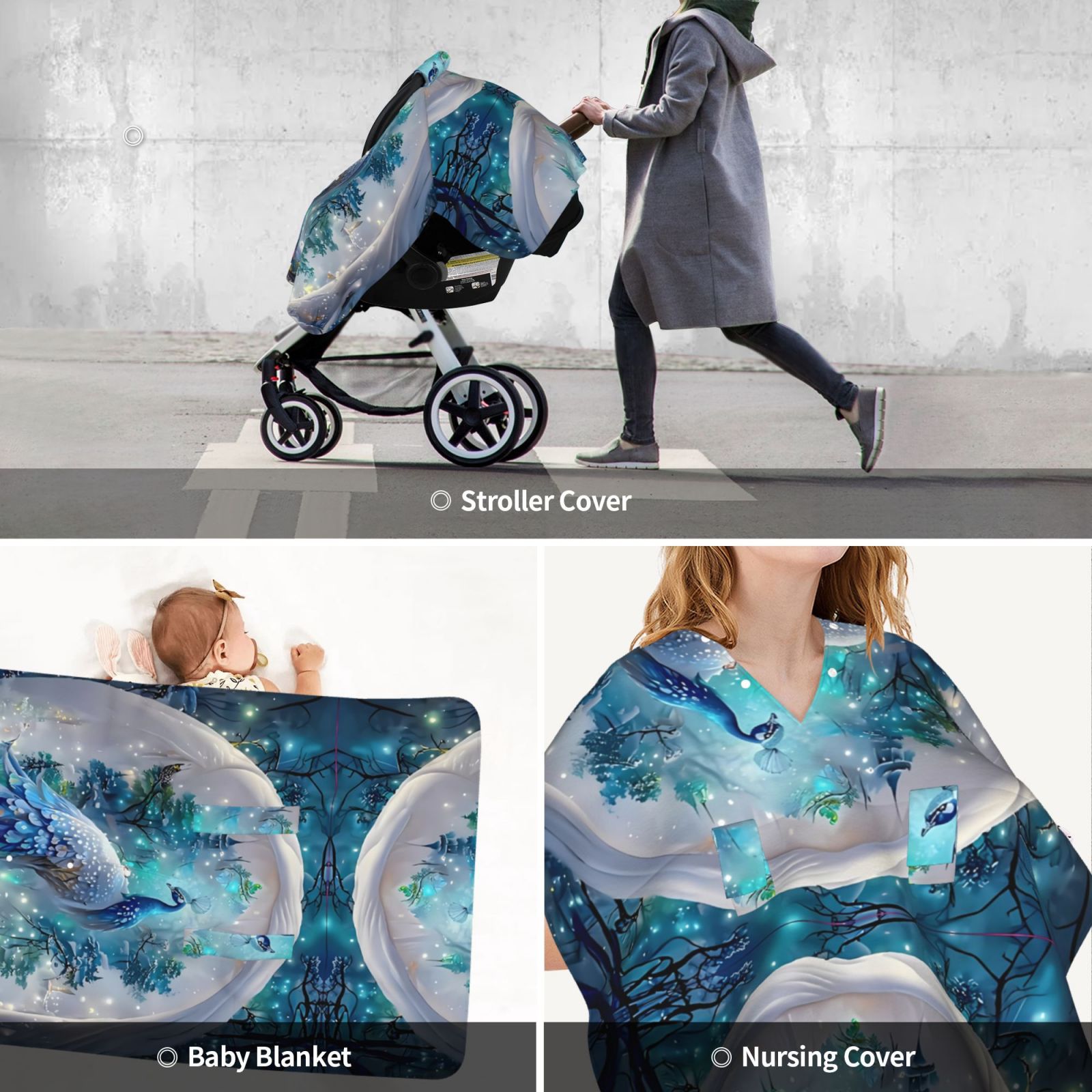 Car Seat Cover Baby - Snow Peacock Breathable Infant Car Seat Cover for Baby Carseat, Lightweight Comfort Baby Essentials Must Haves Newborn Stuff for Girl Boy