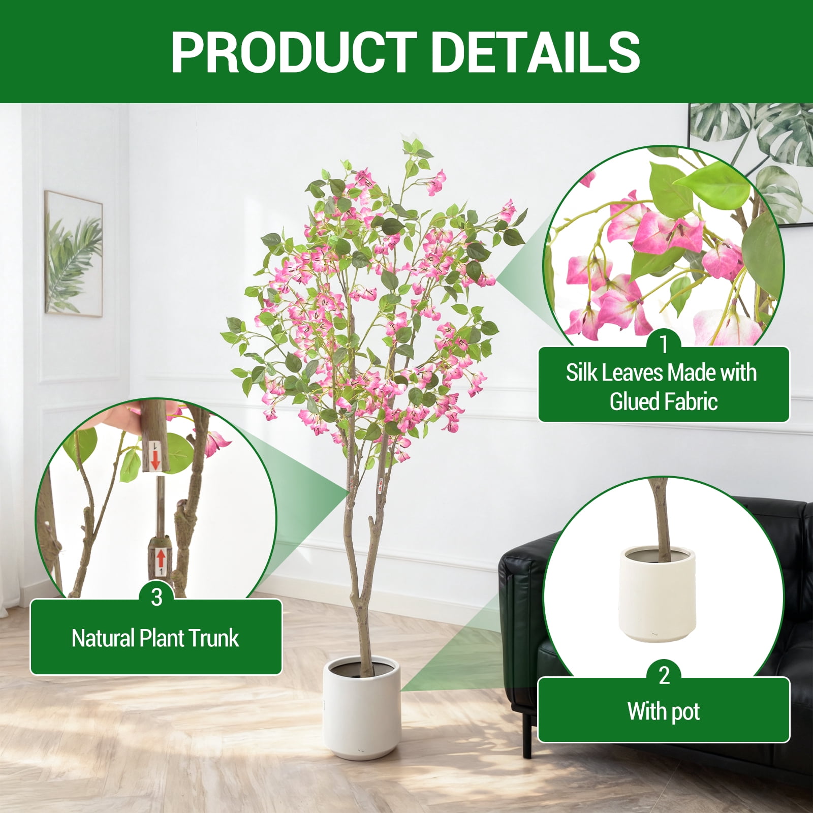 5FT Indoor Artificial Trees Faux Tree, Artificial Planter, Artificial Fake Tree Potted Flower, Thanksgiving Christmas, Artificial Plants for Home Office Wedding Party Gifts Indoor Outdoor Decor