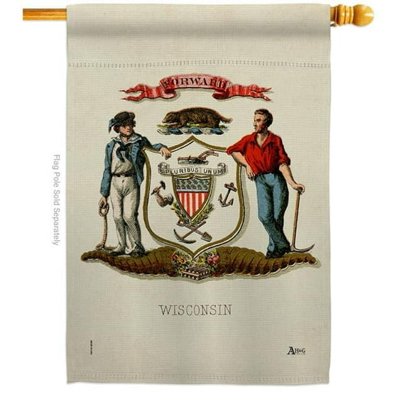 28 x 40 in. Coat of Arms Wisconsin House Flag with Americana States Double-Sided Decorative Vertical Banner Garden Yard Gift