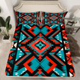 thumbnail image 2 of Homewish Western Boho Tribal Full Size Sheets,Abstract Geometric Desgin Bed Sheets,Red Cyan Black Sheet Sets For Girls Boys,Microfiber Bedroom Decor,4pcs, 2 of 7