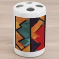 thumbnail image 1 of Modern Ceramic Toothbrush Holder, Geometric Contemporary Art Design Black Bold Zig Zag Borders Pattern, Decorative Versatile Countertop for Bathroom, 4.5" X 2.7", Teal Orange Marigold, by Ambesonne, 1 of 4