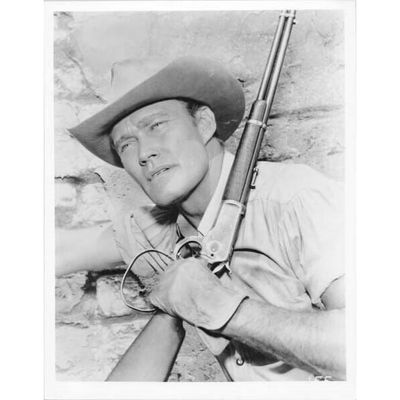 Chuck Connors vintage 1970's 8x10 inch photo as The Rifleman posing against wall