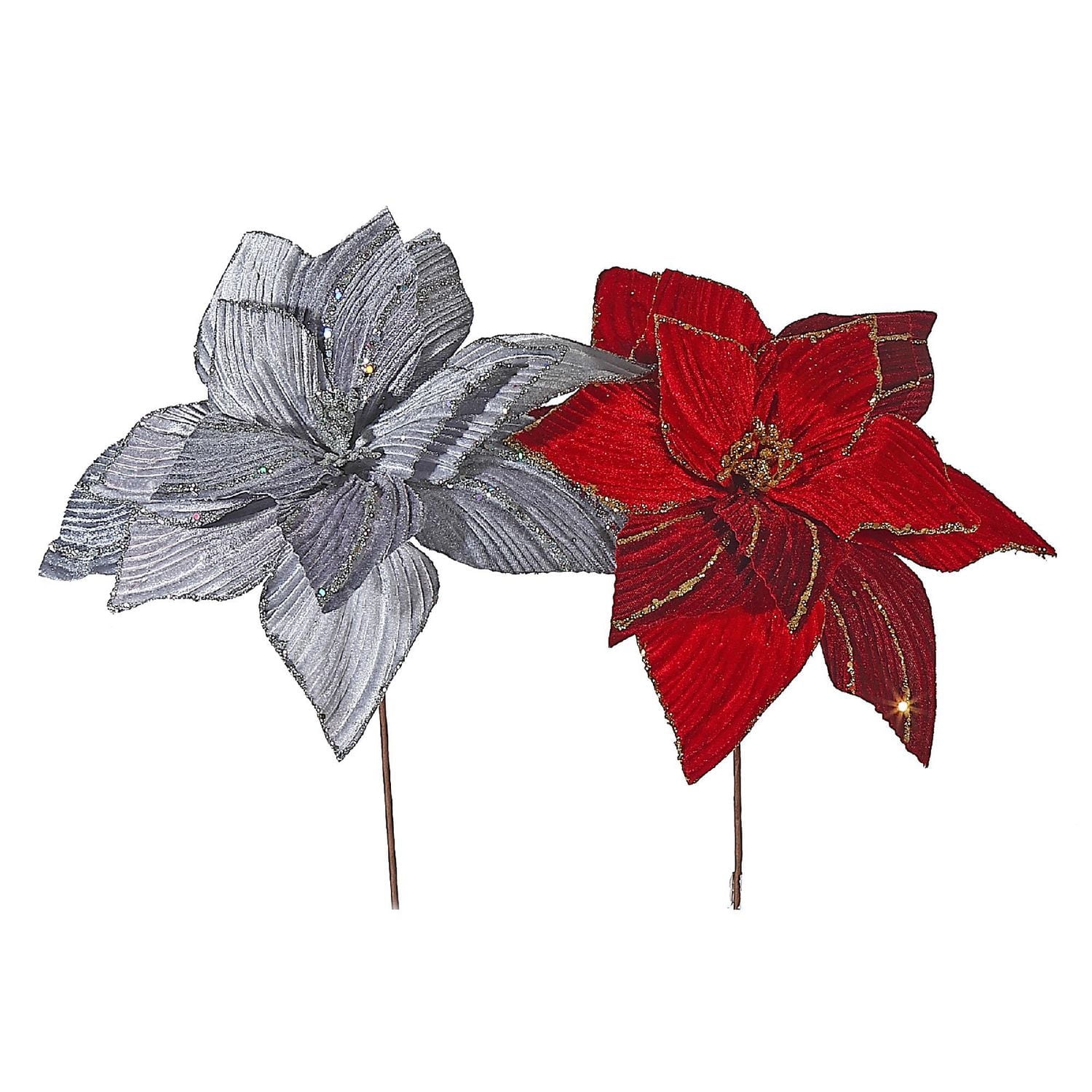 Christmas Glitter Spiral Poinsettia Pick - Set of 6