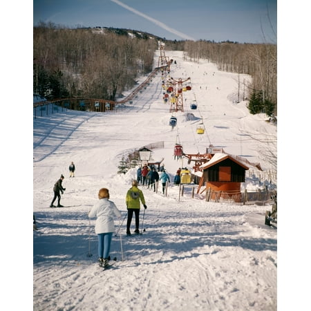 1960s Group Of People Men Women At Bottom Of Slope Going To Get On Ski Lift Skis Skiing Mountain Resort Print By