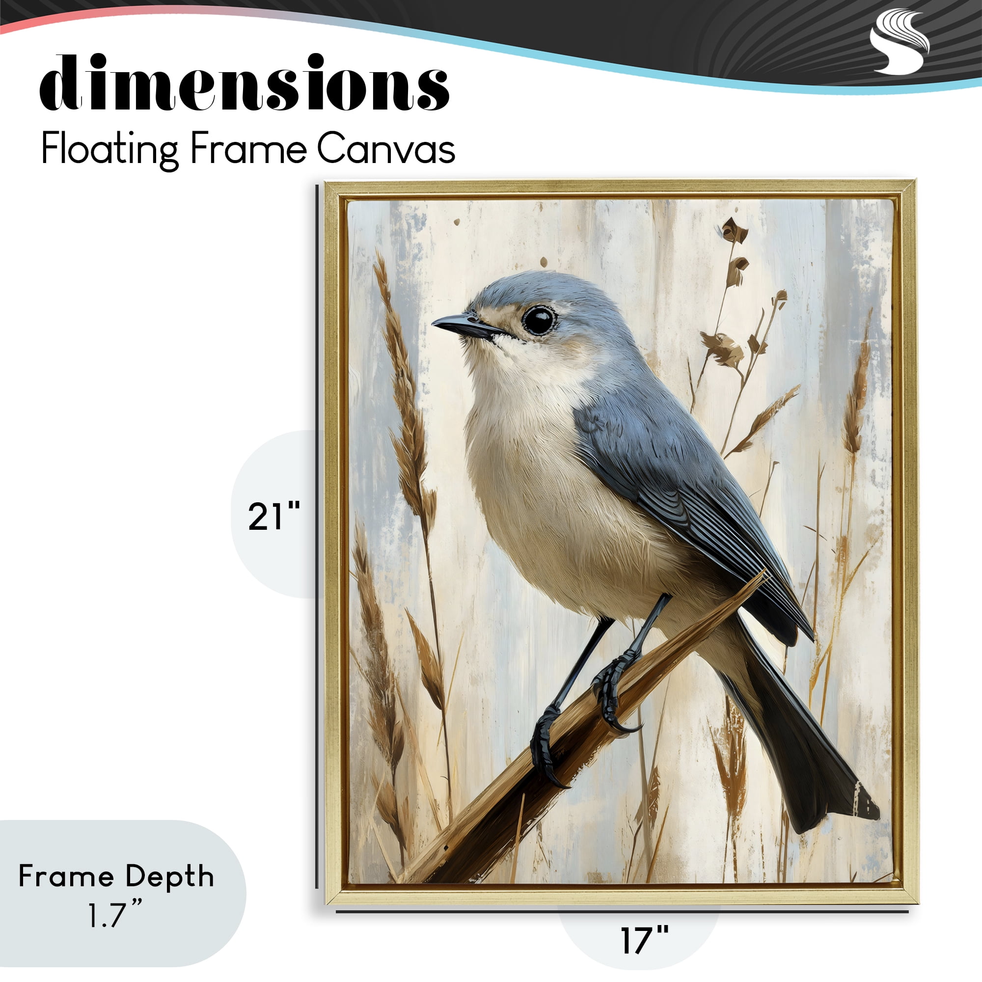 Stupell Industries Bluebird on Tall Glass Perch Gold Framed Floater Canvas Wall Art, design by Creative Studio