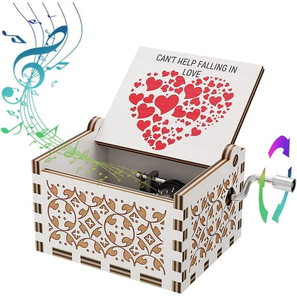 Can't Help Falling In Love Wood Music Box, Antique Engraved Musical Boxes Case For Birthday Present Kid Toys Hand-operated (wood-a)