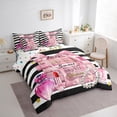 thumbnail image 3 of Manfei Pink Bowtie Perfume Bedding Comforter Set 7pcs,Romance Lipstick Queen Bedding Sets,Black Geometric Stripes Queen Sheet Sets For Child,Microfiber Bedroom Decor,Reversible, 3 of 8
