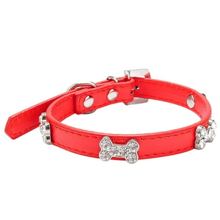Austrian Crystal Collar - Iuhan Dog Collar Bling Crystal With Bone Necklace Pet Puppy Cat RD/M