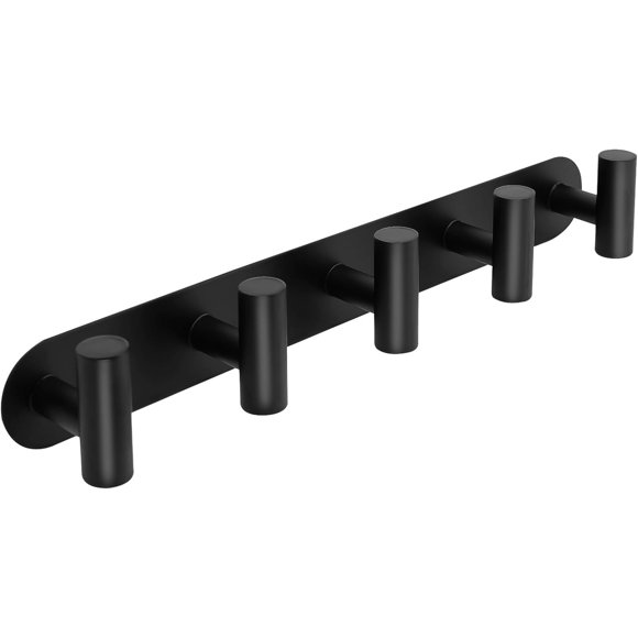 FYY Coat Hooks Wall Mounted - T Shaped Wall Hooks with 5 Coat Hooks for Hanging Hat Towel Clothes, Black