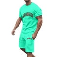 thumbnail image 2 of Conjunto de Sudadores de Hombres Impresión Casual Deportes de Manga Corta Cuello Redondo, Traje de Deporte de 2 Piezas con Pantalones de Corredores de Cintura Elástica, 2 of 4