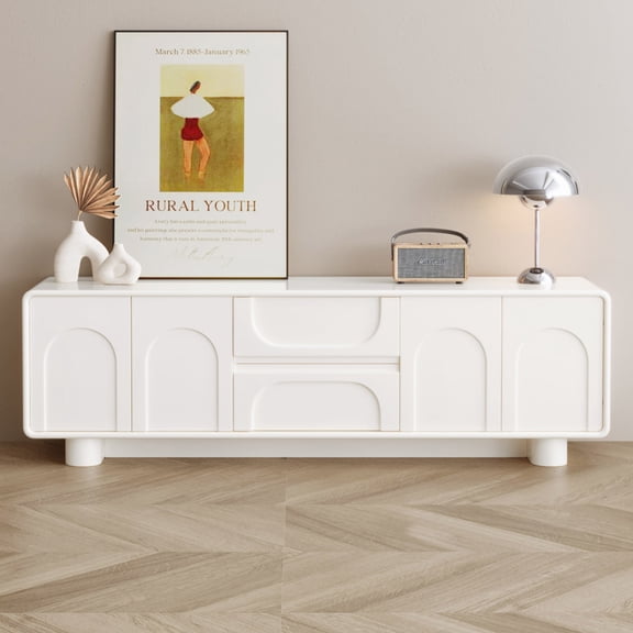 Guyii TV Stand for TVs up to 65", Modern Entertainment Center, Console Table,  TV Stand with 2 Cabinets & 2 Drawers, Creamy White