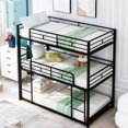 thumbnail image 3 of Metal Triple Bunk Bed for 3, Twin Size Bunk Bed Frame with Long & Short Ladder & Full-Length Guardrails, Convertible Bunk Bed for Boys Girls Adults, Space Saving, No Box Spring Needed, Black, 3 of 7