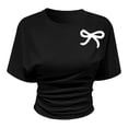 thumbnail image 3 of Tiijoy Girls Ruched Tee Bow Print Short Sleeve Crewneck T Shirt Summer Top, Sizes 3-14, 3 of 3