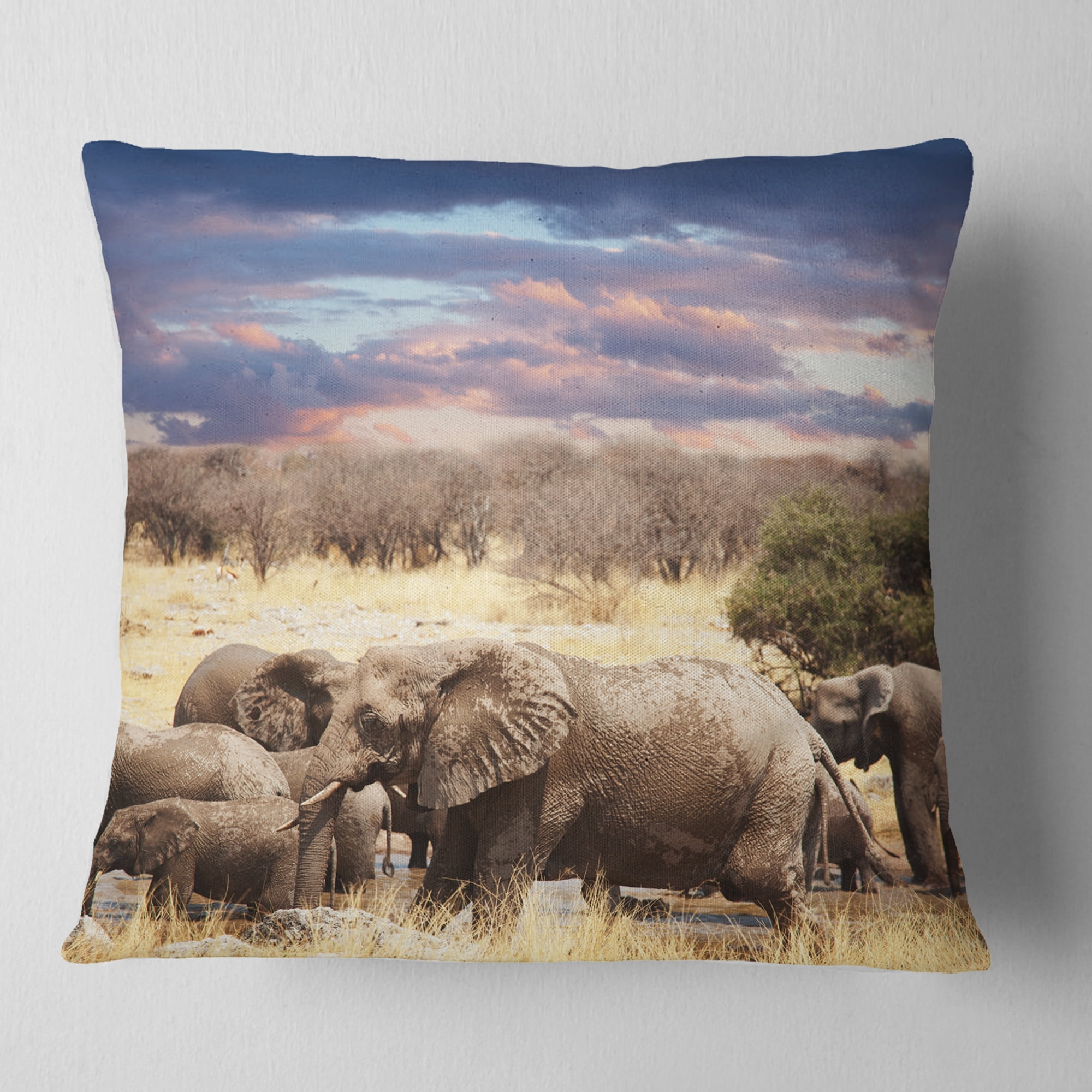 Designart Memory of Elephants in Bush - Abstract Throw Pillow - 18x18