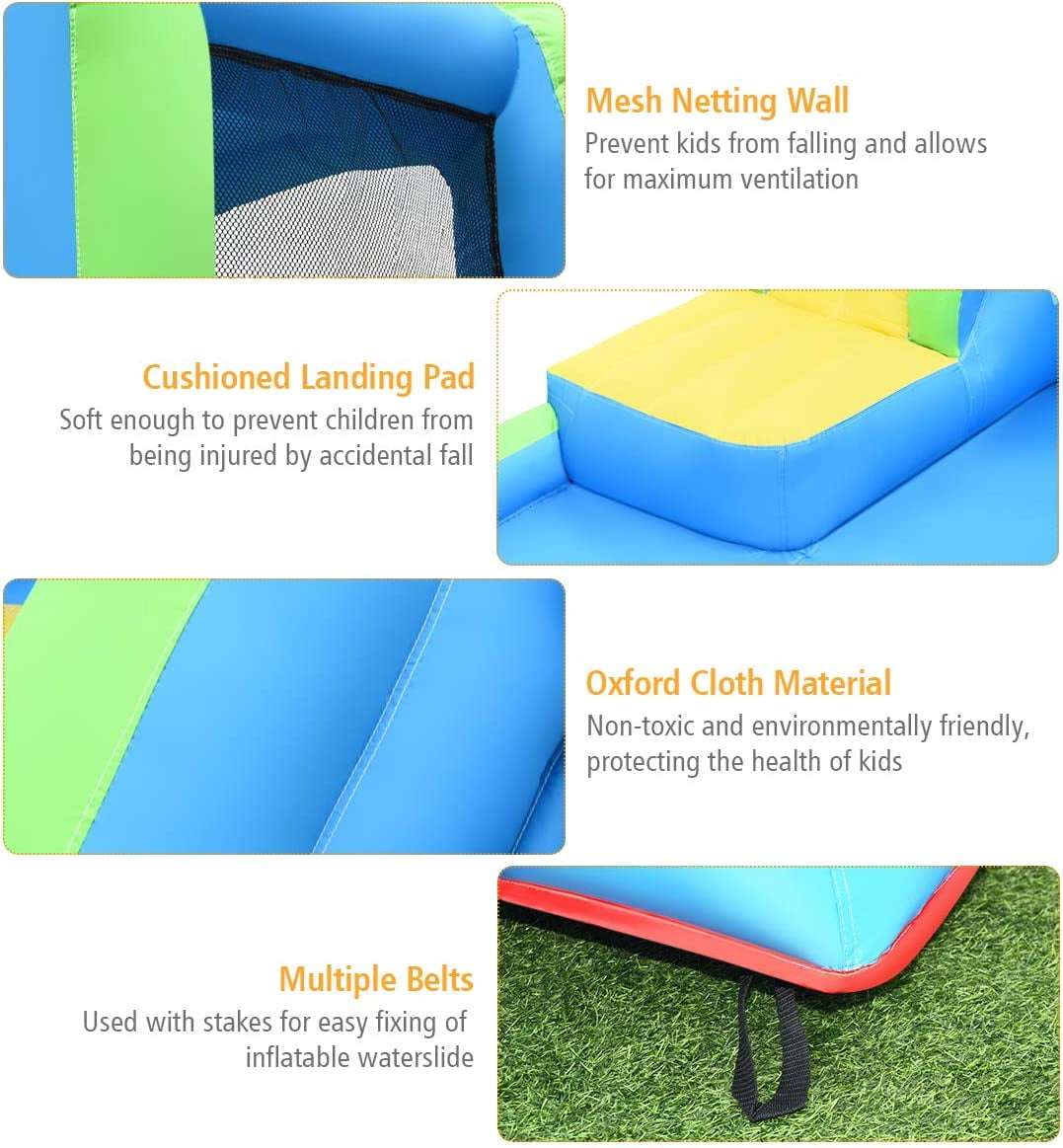 OLAKIDS Inflatable Water Slide, Bouncing House with Slide, Climbing Wall, Splash Pool, Basketball Rim, 2 Water Blasters, Jumping Castle, Accessories with Carrying Bag, Repairing Kit, Hose