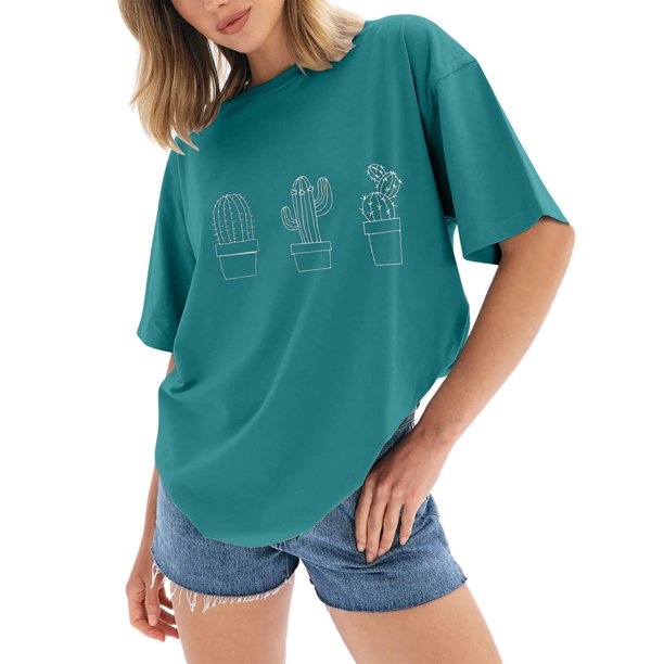 Gibobby Camisetas Mujer Baratas Manga Corta Camisetas tamaño para mujer, camisetas holgadas manga corta con cuello redondo, blusa informal verano, camiseta bás(Azul celeste,M)
