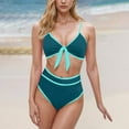 thumbnail image 2 of Wyobmus Women's Swimsuit High Waisted 2 Piece Bikini Set Spaghetti Strap Bow Contrast Trim Bathing Suit Beach Swimwear Green, 2 of 4