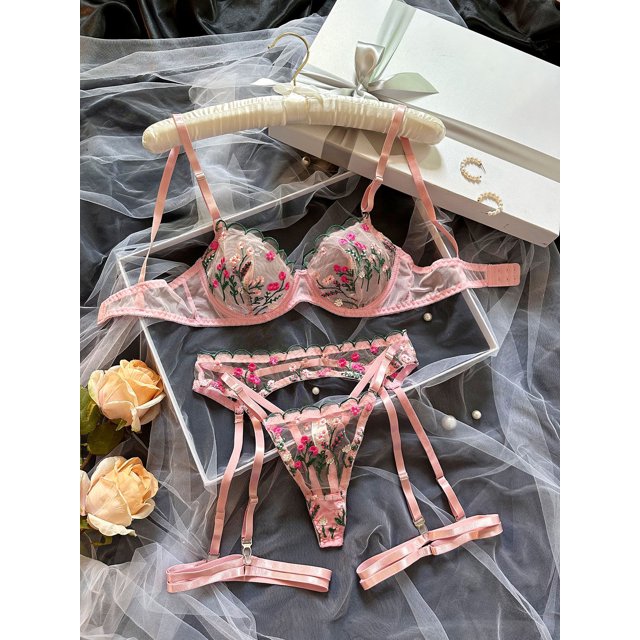 Ropa interior sexy para mujer estilo Europa y Estados Unidos, exquisita ropa interior sexy con encaje de flores bordadas, traje de rocío
