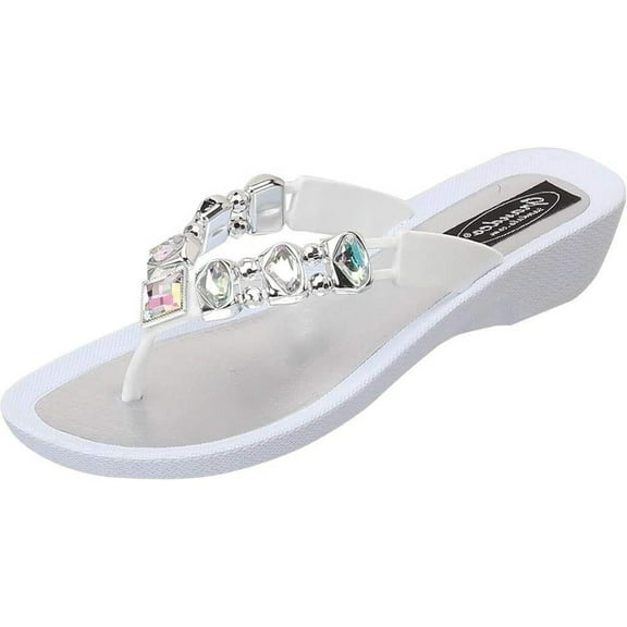 Grandco Women's Sandals Deluxe Thong Sandal, Medium Open Toe, White, Size 6