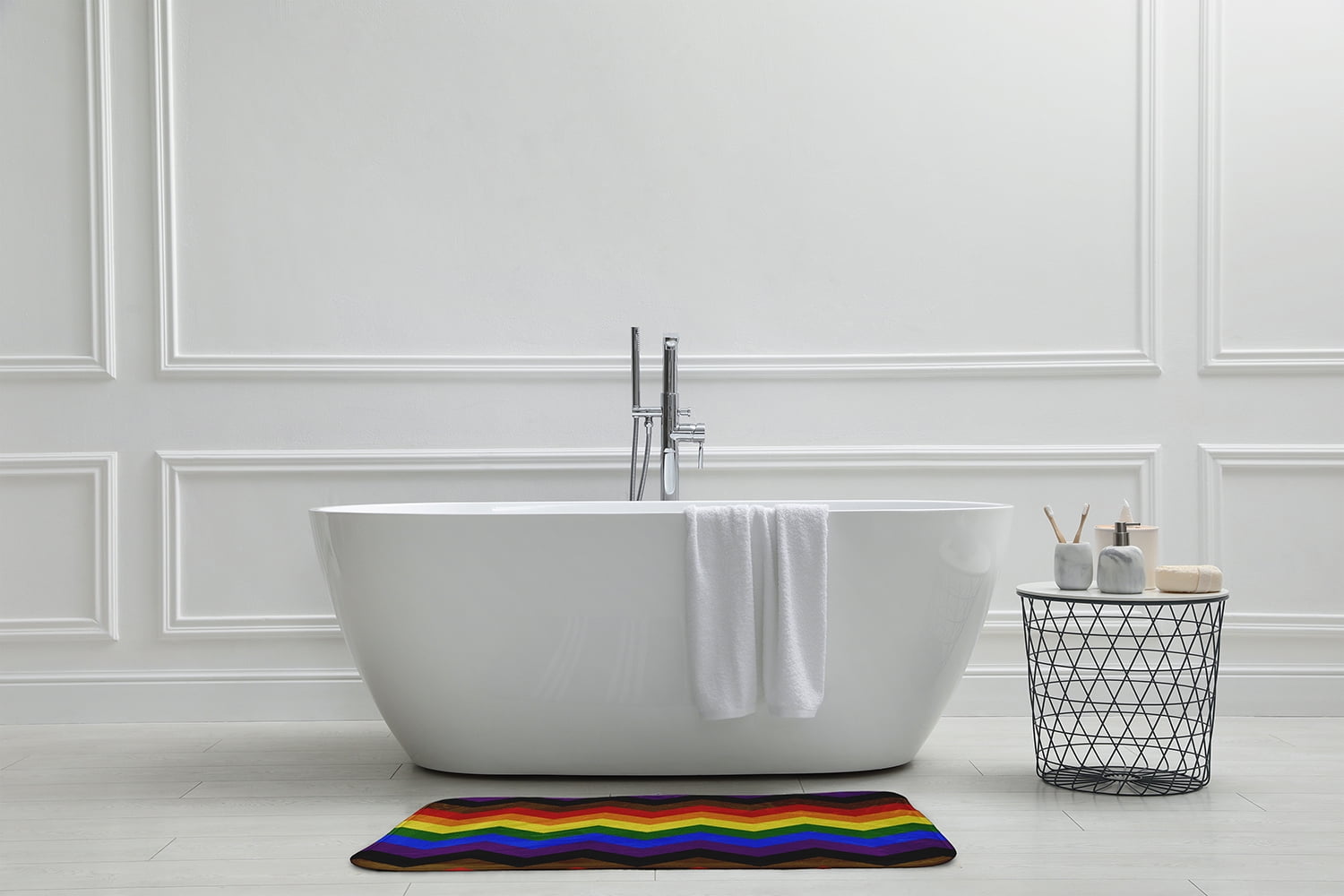 Simply Daisy 24" x 17" Plush Microfiber Multi-color Inclusive Pride Chevron Bath Mat