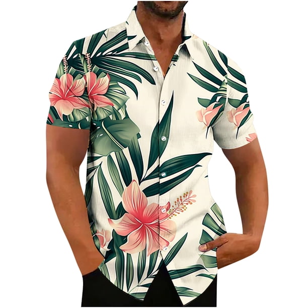 Camisas de Manga Larga para Hombres Impresión Botón Cuello de Vuelta Blusa Casual, Hombre de Manga Corta Botón Abajo Camisas