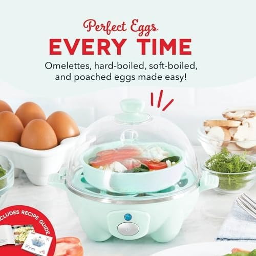 Rapid Egg Cooker - Boiler, Poacher & Steamer - Includes Measuring & Recipe Guide - Dishwasher Safe - BPA Free - Holds 7 Eggs, Aqua