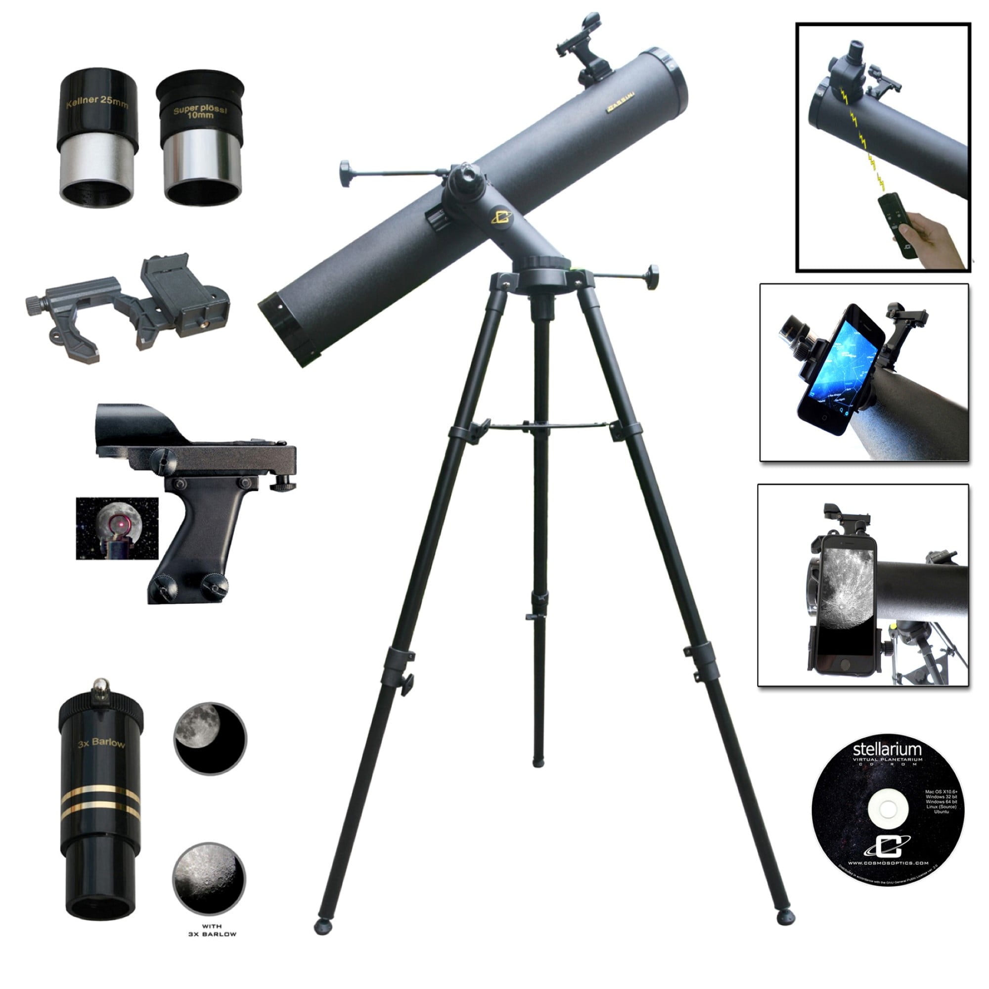 Cassini 1100mm X 102mm Astronomical Tracker Mount Telescope Kit with Color Filter Wheel 