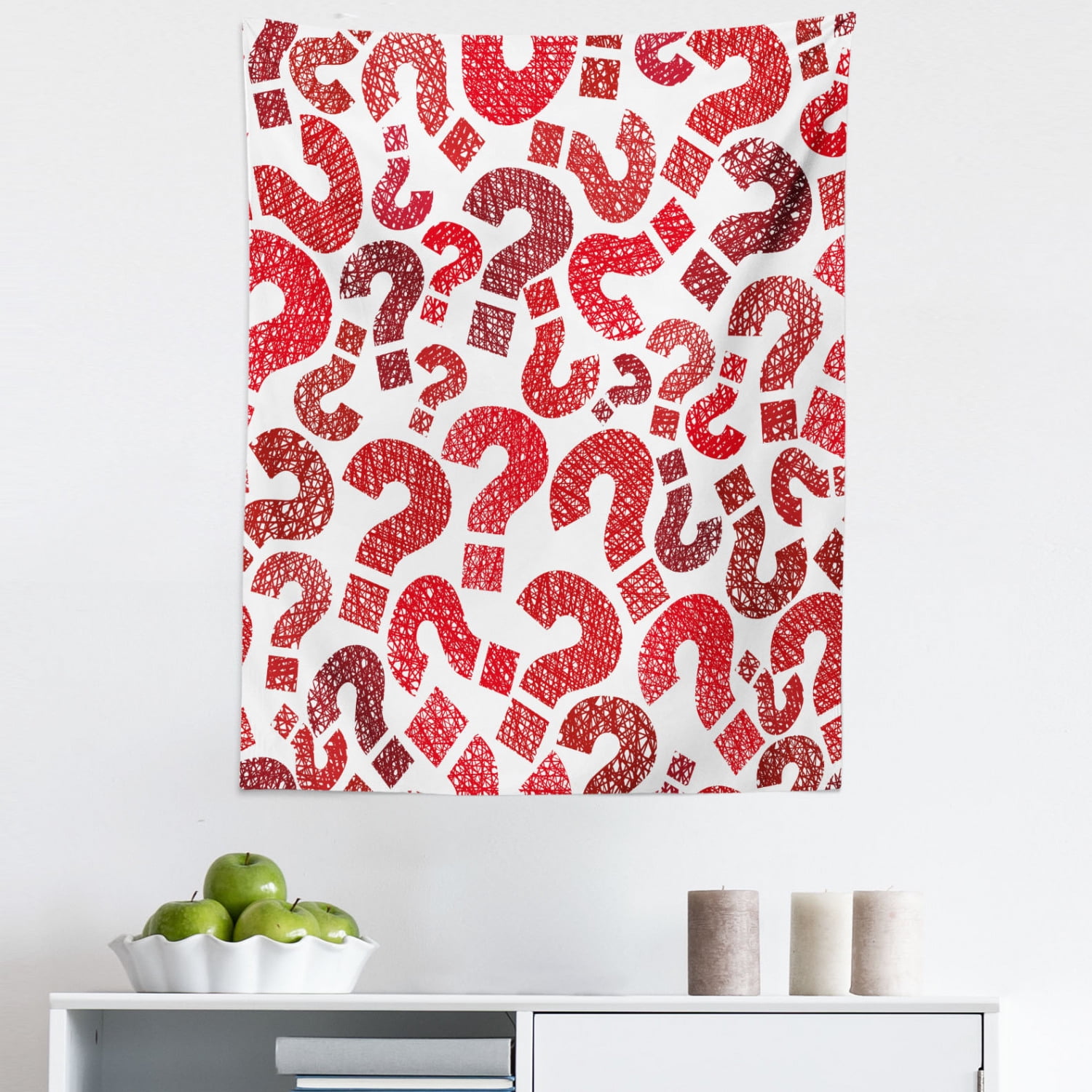 Sketchy Tapestry, Question Marks Pattern Sketch Hand Drawn Creative