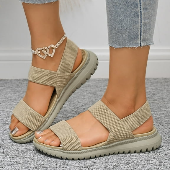 Sandals For Women 2025 Dressy Wedge Heel Open Toe Elastic Straps Slip-on Non-Slip Slides Slippers Women's Trendy Casual Outdoor Shoes for Beach Fashion 7.5