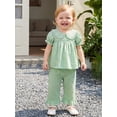 thumbnail image 5 of Lairauiy Baby Toddler Girls Pants Clothes Set 6 12 18 24 Months 2T 3T 4T Short Puff Sleeve Doll Collar Plaid Tops Pants Summer Outfits, 5 of 9