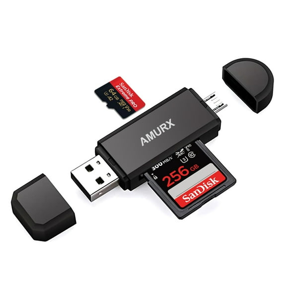 Amurx A310 Micro SD Card Reader, Micro USB OTG to USB 2.0 Card Adapter Works with SD/SDXC/SDHC/MMC/RS-MMC/Micro SD/Micro SDXC/Micro SDHC/UHS-I for PC/Laptop/Tablet/Phones