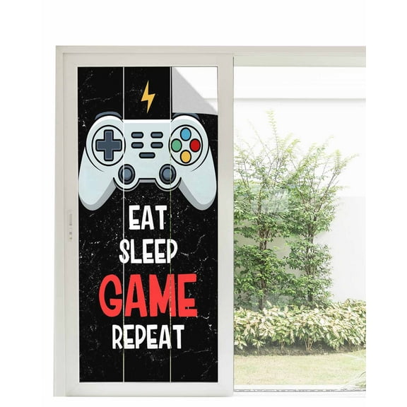 Window Privacy Film Cartoon Video Games Stained Glass Window Film Decorative Sun Block Window Cover Black Funny Modern Abstract Window Clings Static Adhesive Sticker for Bathroom 35.4"x78.7"