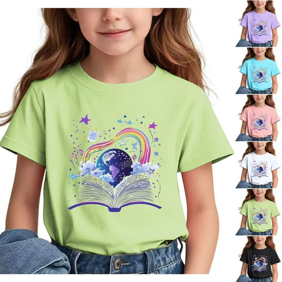 Frnrwgo Girls Everyday T-Shirts Short Sleeve Girls Casual Shirts Graphic Tops Back of School Clothes Black, Size 3-15 Years