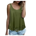 thumbnail image 2 of MRULIC tank top for women Women's Casual Swing Lace Flowy Solid Loose O-Neck Cotton Tank Top Womens tank tops Green + M, 2 of 5