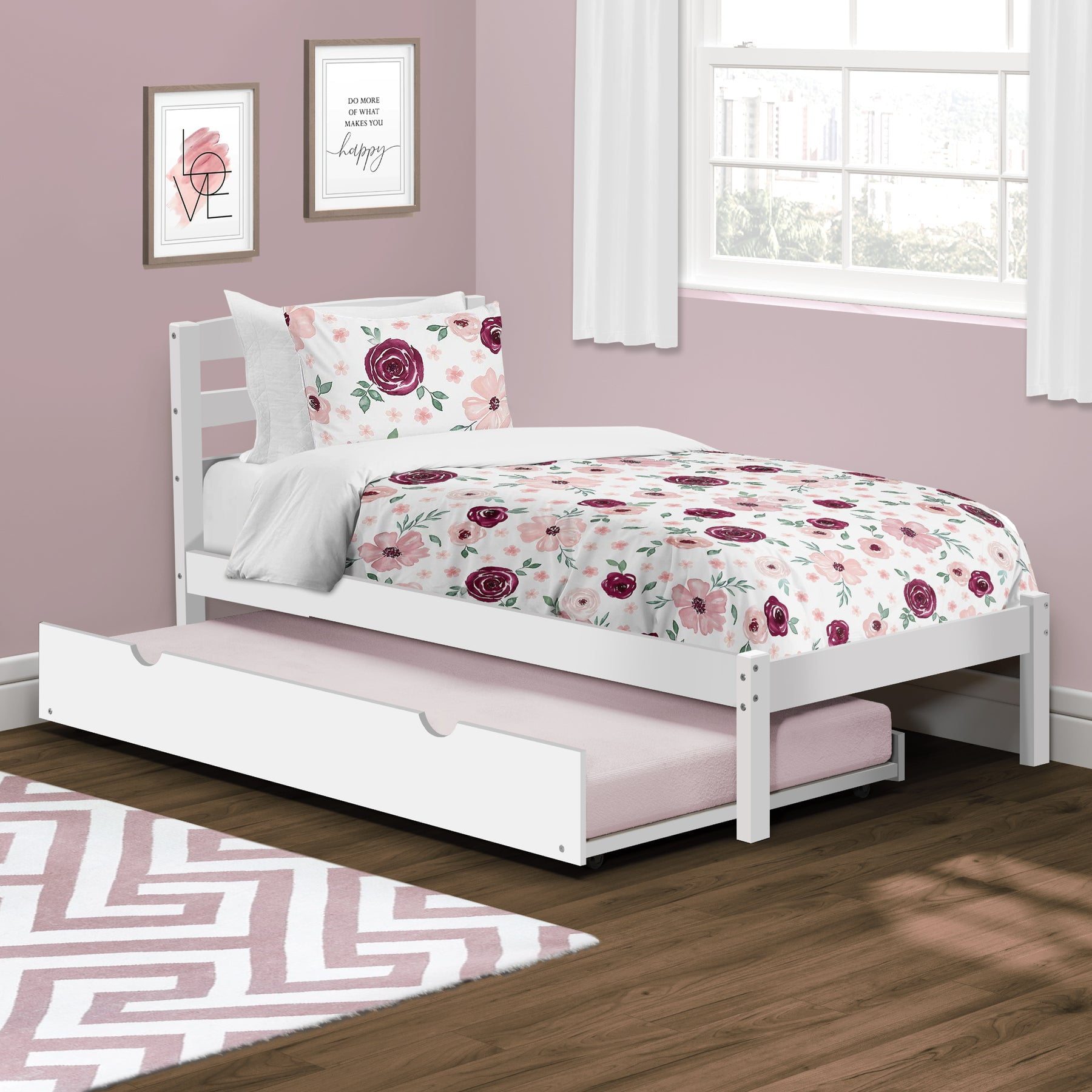 P kolino Twin Bed with Trundle Bed White for Kids Teens