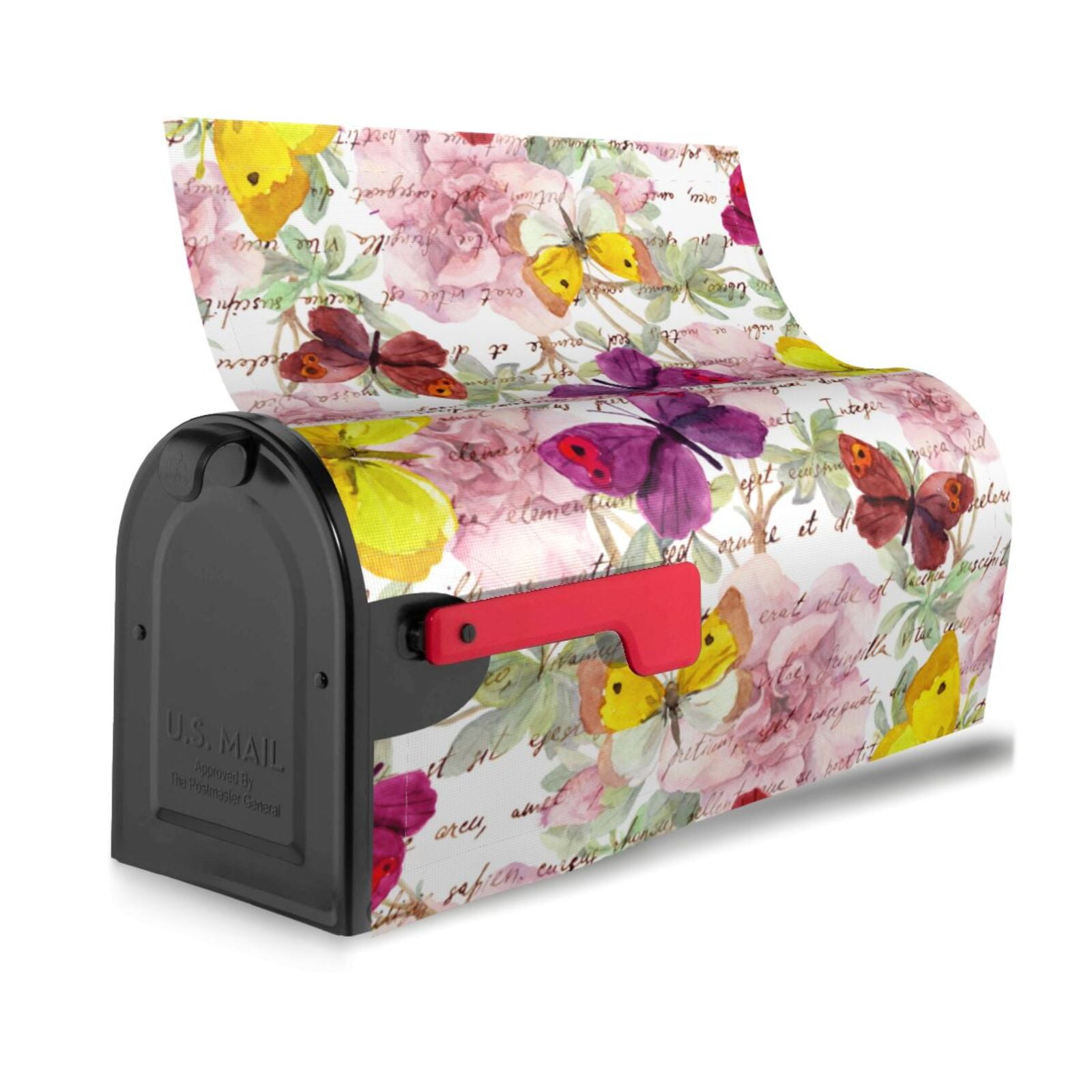 Logiee Butterflies and Vintage Print Post Letter Box Wrap Decor, Mailbox Cover Suitable for Standard Mailbox and Large Size Mailbox,Outdoor Yard Decoration-21x18 in