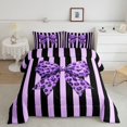 thumbnail image 2 of spefrowx Chic Leopard Print Bow Queen Comforter Set for Teens, Purple Fashion Stripe Comforter Sets Queen, Black Reversible, 3 Pieces, 1 Comforter and 2 Pillowcases, 2 of 6