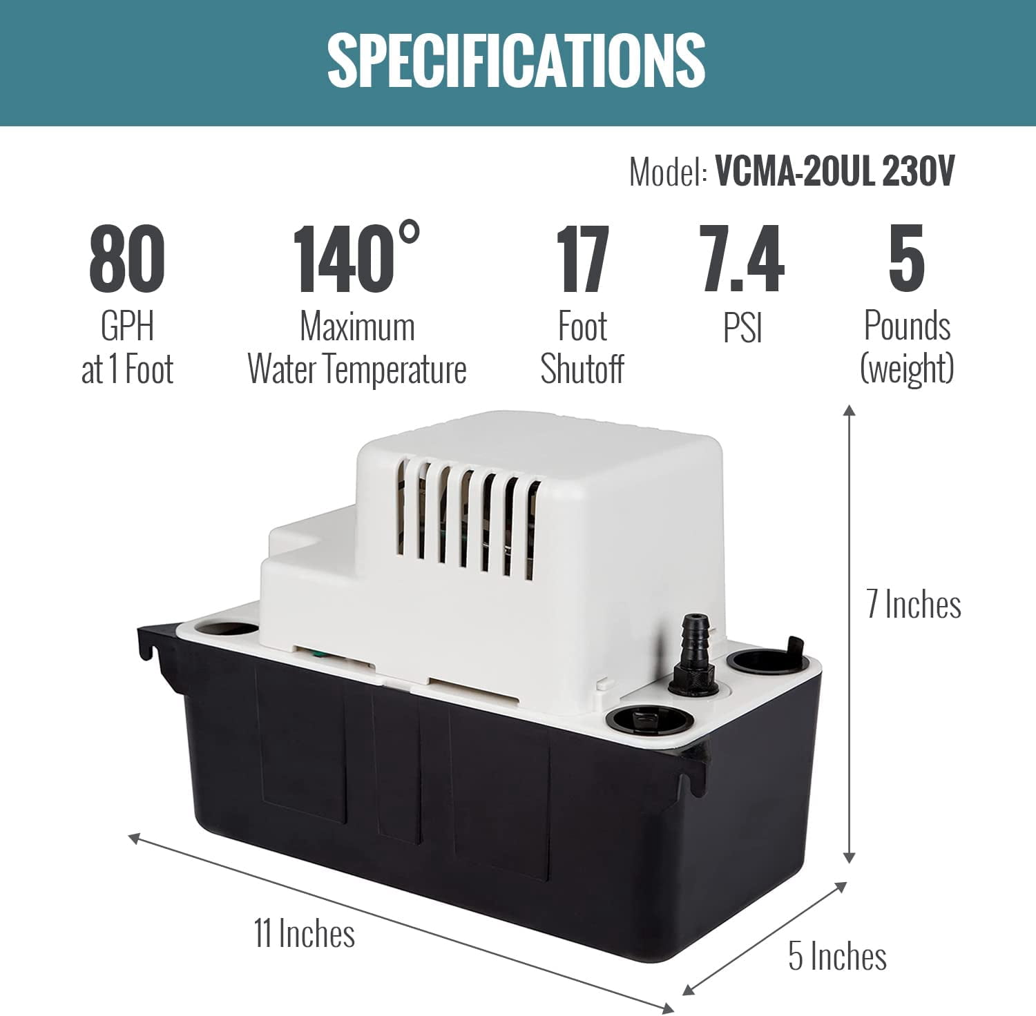 Little Giant Kondensatpumpe VCMA-20UL – 230 V, Für Klimaanlagen & Heizkessel, 80 GPH