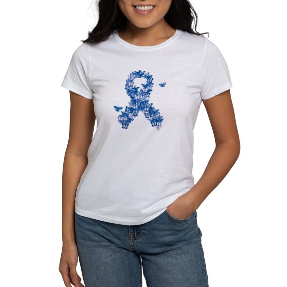 CafePress - Colon Cancer Butterfly Ribbon Blk T Shirt - Women's Classic T-Shirt
