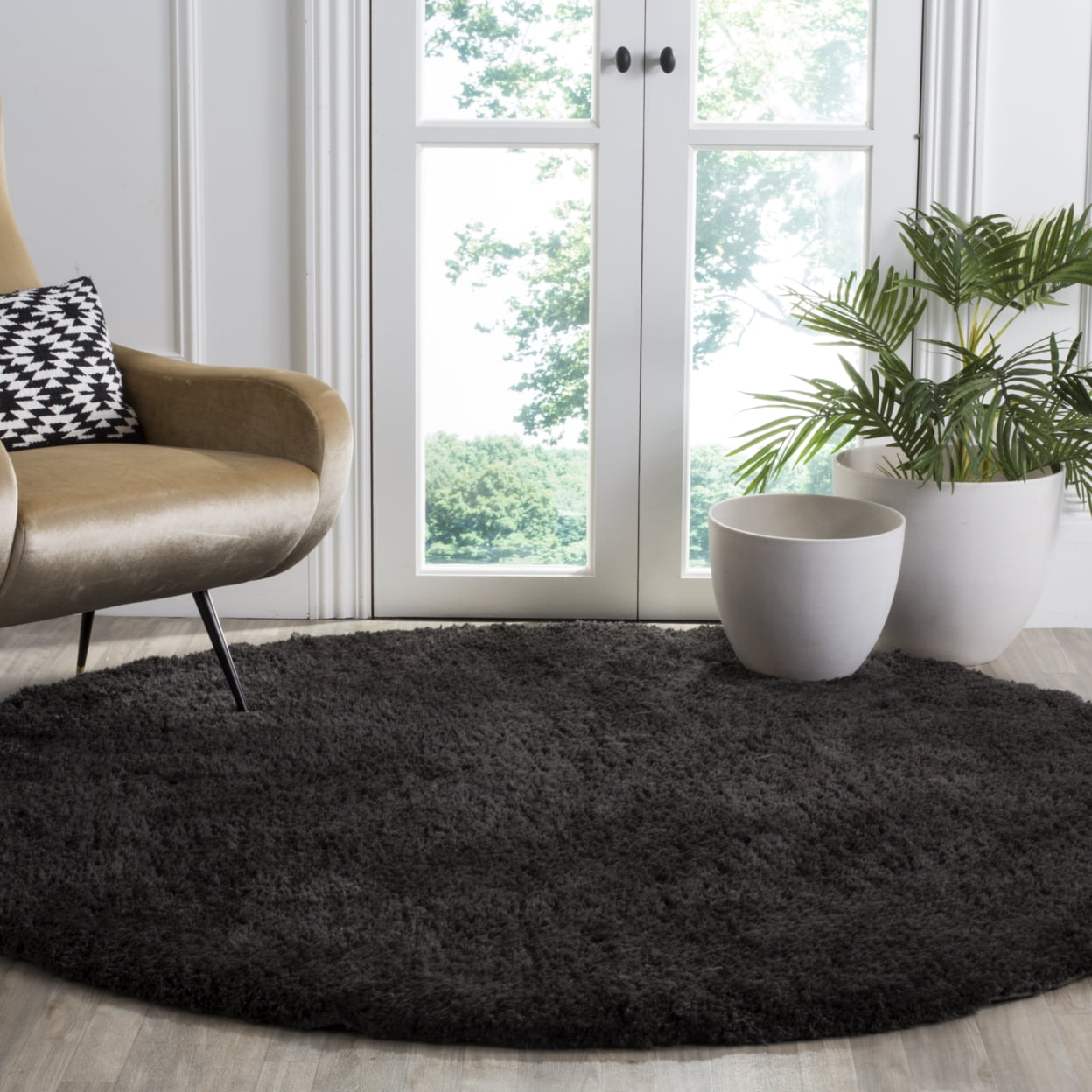 SAFAVIEH Sybella Solid Plush Polyester Sheep Shag Area Rug, Charcoal, 5' x 8'