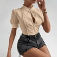 thumbnail image 6 of Womens Short Sleeve Shirts Button Down Blouse Casual Summer Textured Tops Khaki S, 6 of 8
