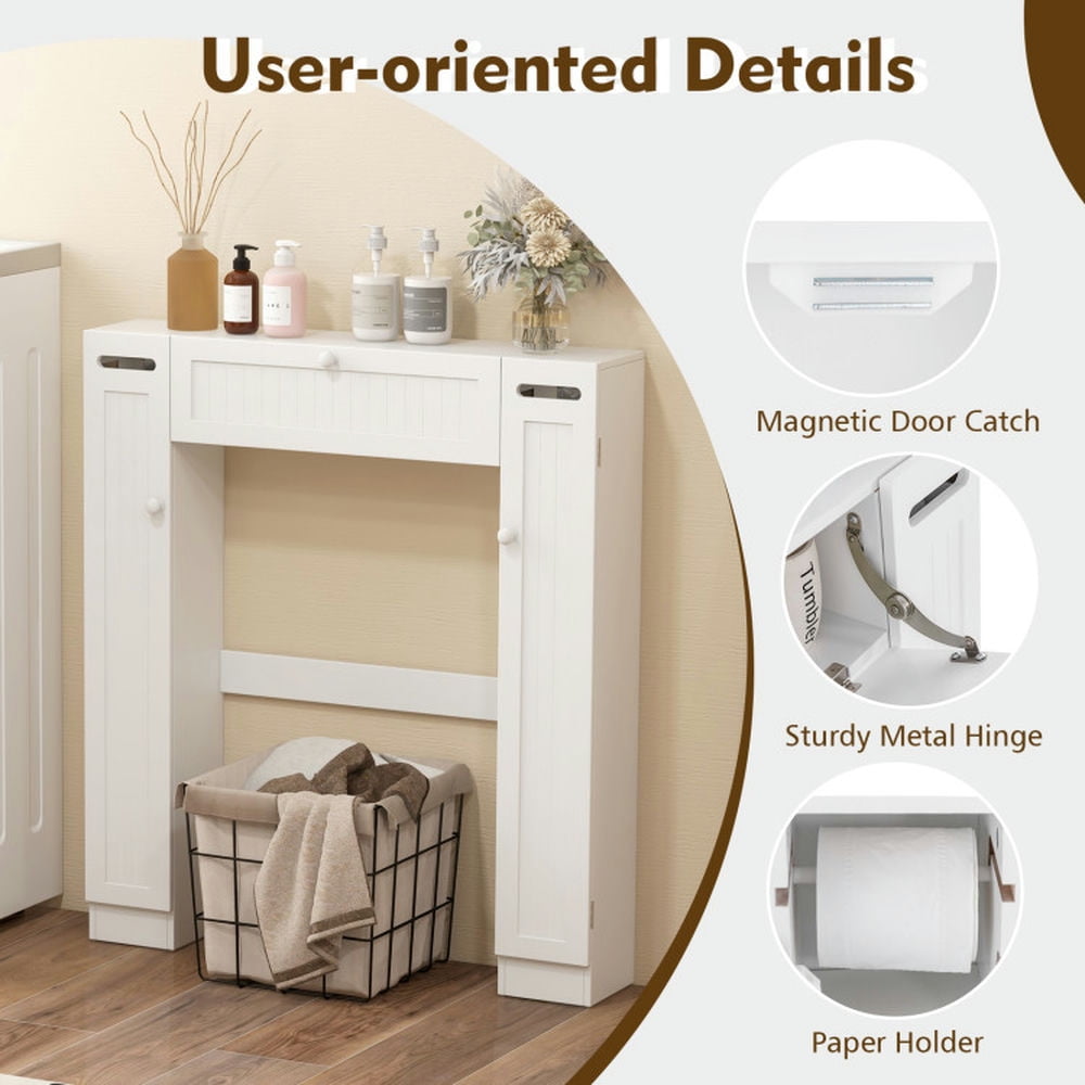 Finihen Toilet Storage Cabinet, Bathroom Cabinet Organizer, Over The Toilet Bathroom Cabinet with Adjustable Shelves and Paper Holder, for Bathroom, White