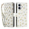 thumbnail image 2 of Wallet Case for iPhone 16 Plus , PU Leather Phone Cover Kickstand RFID Blocking Flip Case Card Slots Wrist Strap Relief Engraved Pattern Magnetic With Stylus Pen, Gold Flower, 2 of 10