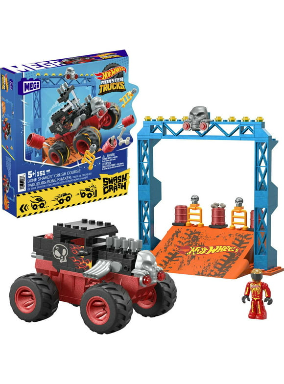 MEGA Hot Wheels Bone Shaker Crush Course Monster Truck Building Toy with 1 Figure (151 Pieces)