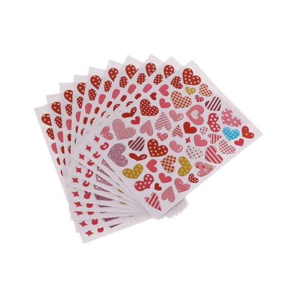 SUNRI 10 Sheets Heart Stickers Love Decorative Sticker Kids Envelopes Cards Craft Scrapbooking Party Favors Prize Class Rewards Award Praise