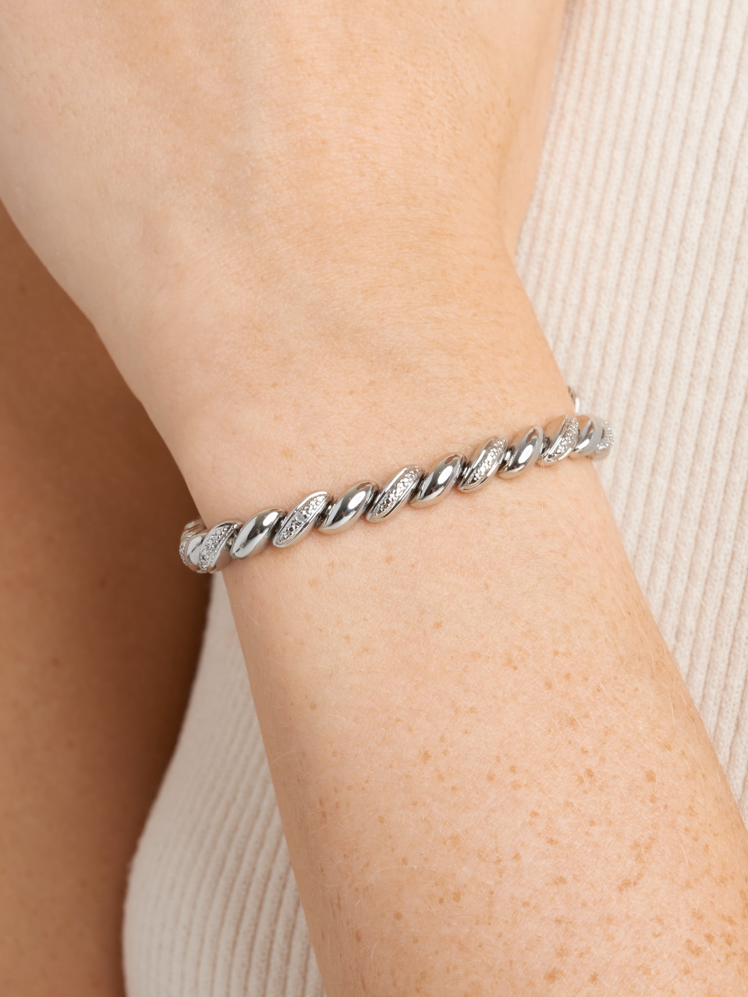 Forever Facets Fine Silver Plated Silver Tone San Marco Diamond Accent Tennis Bracelet, 7.25"