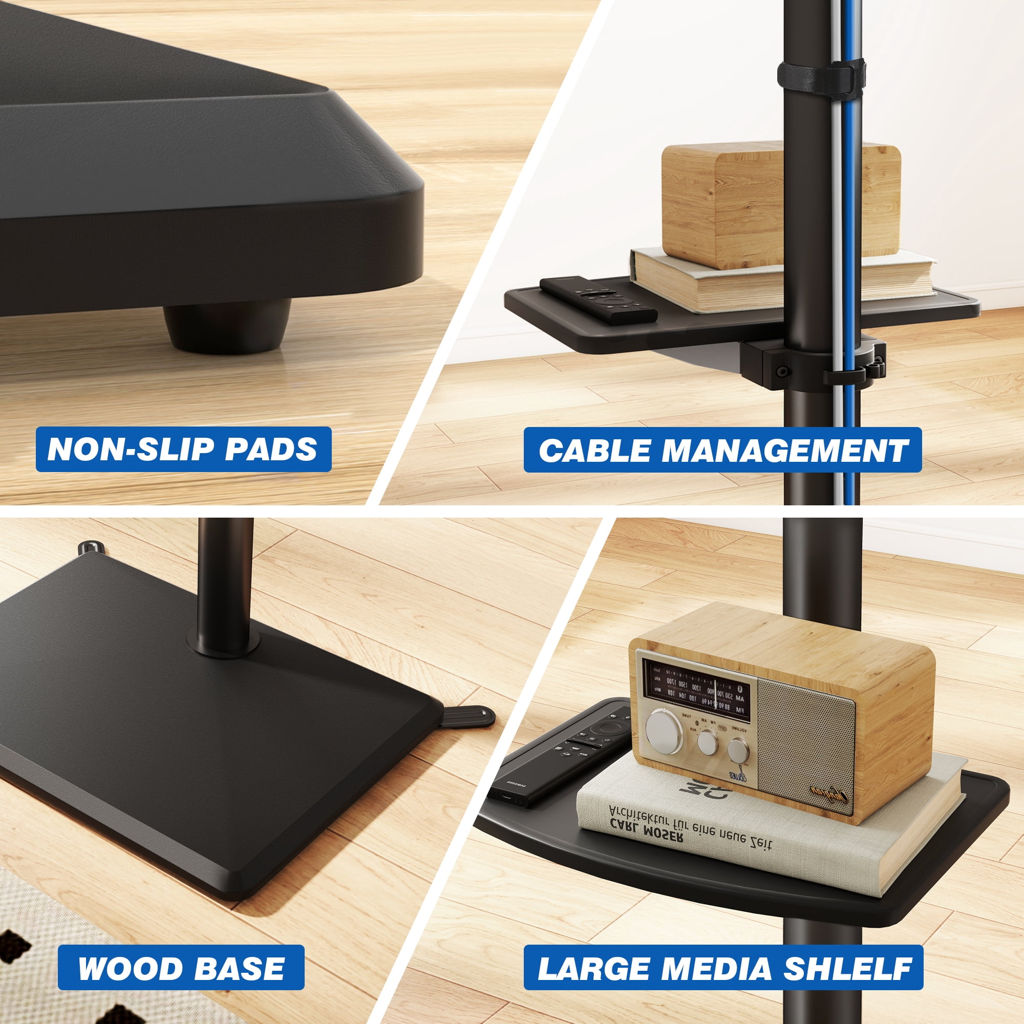 TAVR Furniture Floor Swivel TV Stand with Mount for 32-65 inch Screen, Universal Black Tall TV Stand Adjustable for Bedroom